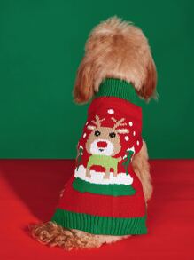 貴賓犬和貴婦犬秋冬季寵物衣服,可愛溫暖舒適,紅色聖誕鹿,聖誕樹,草原毛衣 - 彩色 - 查看 2