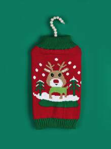 貴賓犬和貴婦犬秋冬季寵物衣服,可愛溫暖舒適,紅色聖誕鹿,聖誕樹,草原毛衣 - 彩色 - 查看 3