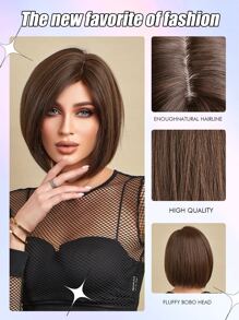 浅棕色 12 英寸直发假发（带刘海） - 适合日常佩戴、派对和角色扮演 - 女士合成纤维假发 - 时尚且易于在音乐节上佩戴 - Dark Brown - 查看 7