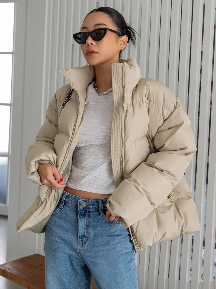 DAZY レディース プレーン ジップアップ カラー カジュアル ウインター