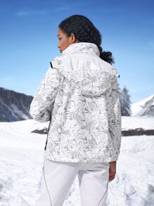 Tropical Print Waterproof Hooded Sports Jacket - Light Grey - View 2