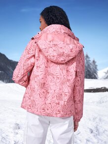 Allover Tropical Print Waterproof Hooded Jacket With Detachable Fleece Liner - Pink - View 2