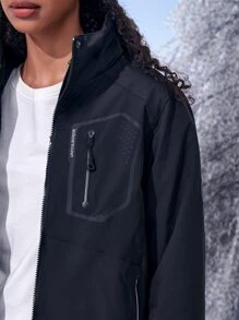 Gameset SHEIN Sport Waterproof Hooded Sports Jacket With Detachable Polar Fleece Liner - Black - View 5