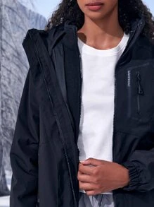 Gameset SHEIN Sport Waterproof Hooded Sports Jacket With Detachable Polar Fleece Liner - Black - View 6