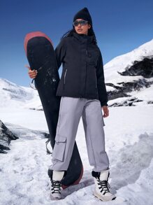 Gameset SHEIN Sport Waterproof Hooded Sports Jacket With Detachable Polar Fleece Liner - Black - View 7