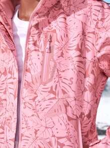 Allover Tropical Print Waterproof Hooded Jacket With Detachable Fleece Liner - Pink - View 6