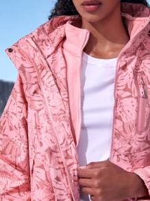 Allover Tropical Print Waterproof Hooded Jacket With Detachable Fleece Liner - Pink - View 7