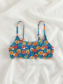 Swim Mod Summer Beach Floral Smocked Bikini Top - Multicolor - View 5