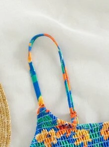 Swim Mod Summer Beach Floral Smocked Bikini Top - Multicolor - View 6