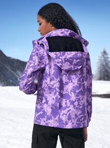 Allover Print Hooded Windbreaker Sports Jacket - Purple - View 2