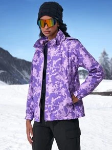 Allover Print Hooded Windbreaker Sports Jacket - Purple - View 4