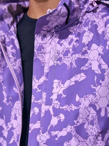 Allover Print Hooded Windbreaker Sports Jacket - Purple - View 5