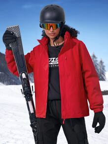 Waterproof Hooded Jacket With Detachable Liner - Red - View 3