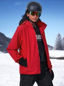 Waterproof Hooded Jacket With Detachable Liner - Red - View 5