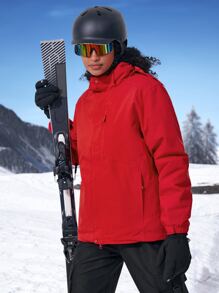 Waterproof Hooded Jacket With Detachable Liner - Red - View 6