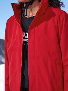 Waterproof Hooded Jacket With Detachable Liner - Red - View 9
