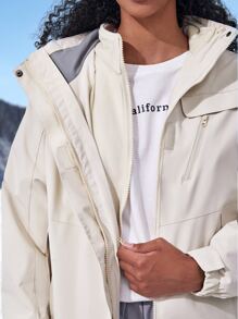 Waterproof Hooded Jacket With Detachable Polar Fleece Liner - Beige - View 4