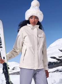 Waterproof Hooded Jacket With Detachable Polar Fleece Liner - Beige - View 1