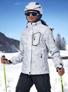 Cazadora con estampado tropical impermeable con capucha con desmontable forro polar - Gris Claro - Ver 1