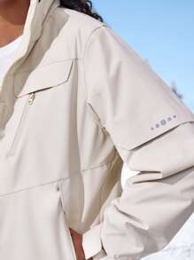 Waterproof Hooded Jacket With Detachable Polar Fleece Liner - Beige - View 7