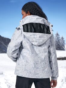 Cazadora con estampado tropical impermeable con capucha con desmontable forro polar - Gris Claro - Ver 2