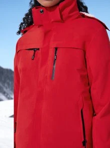 Teddy Lined Hooded Sports Jacket - Red - View 4