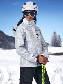 Cazadora con estampado tropical impermeable con capucha con desmontable forro polar - Gris Claro - Ver 4