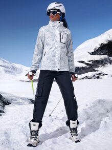 Cazadora con estampado tropical impermeable con capucha con desmontable forro polar - Gris Claro - Ver 5