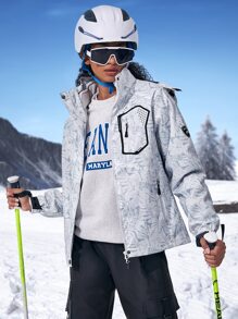 Cazadora con estampado tropical impermeable con capucha con desmontable forro polar - Gris Claro - Ver 7