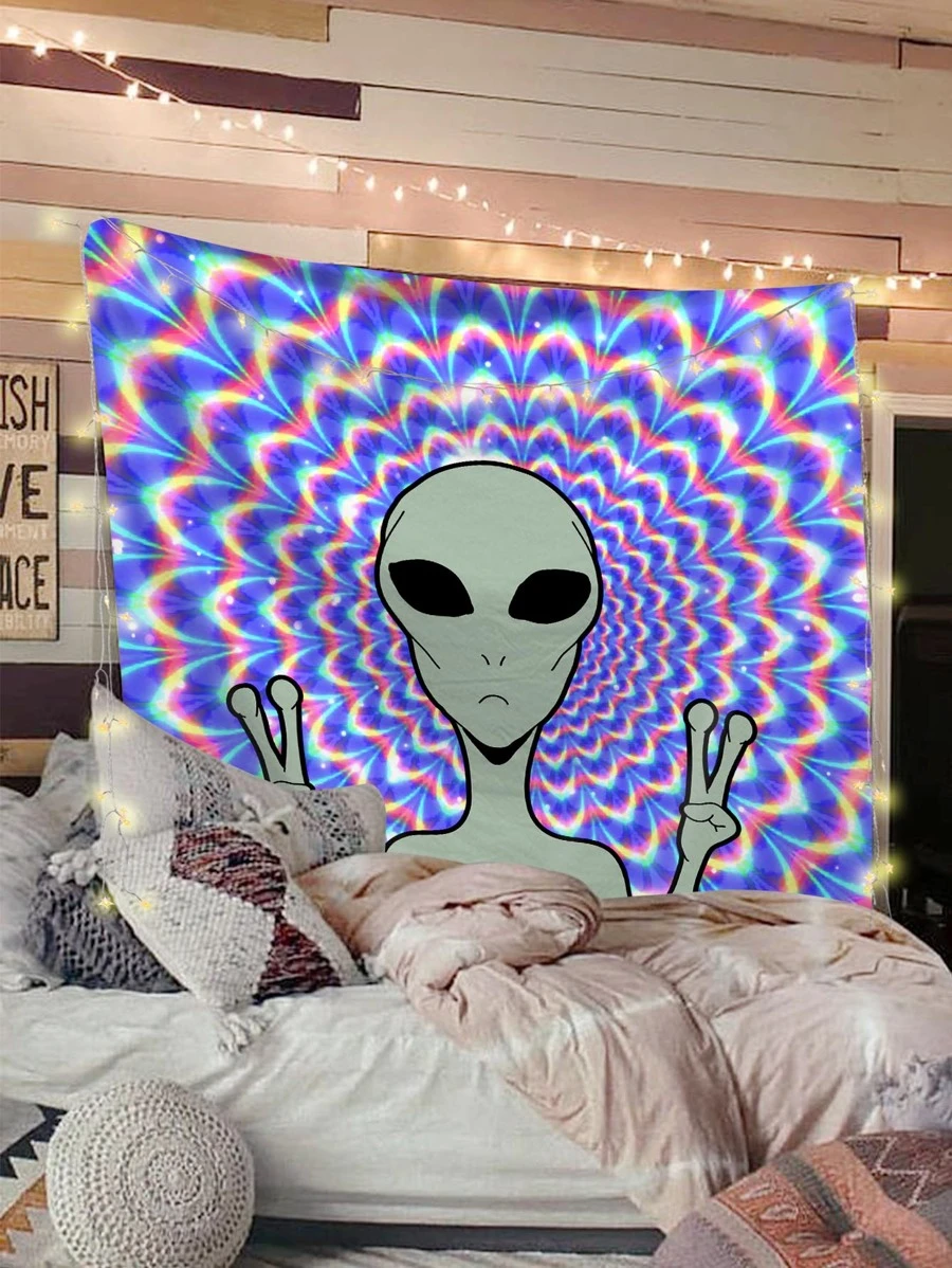 1pc Alien Print Tapestry - Multicolor - View 1