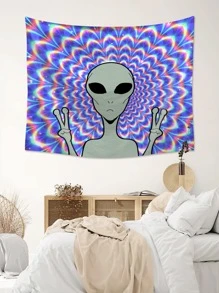 1pc Alien Print Tapestry - Multicolor - View 5