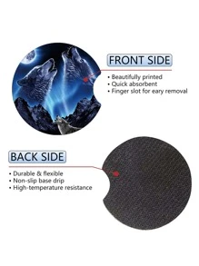 2pcs Wolf Pattern Car Coaster - Multicolor - View 3