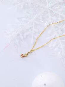 Christmas Candy Cane Charm Necklace - Yellow Gold - View 3