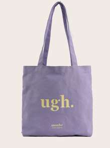 Letter Graphic Linen Shopper Bag Túi đi học dành cho sinh viên mới tốt nghiệp, cô gái tuổi teen, sinh viên năm nhất, sinh viên năm hai, sinh viên năm cuối đại học, đại học và trung học phổ thông, hoàn hảo cho hoạt động ngoài trời, du lịch và quay lại trường học - Màu tím - Xem 2