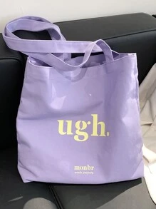 Letter Graphic Linen Shopper Bag Túi đi học dành cho sinh viên mới tốt nghiệp, cô gái tuổi teen, sinh viên năm nhất, sinh viên năm hai, sinh viên năm cuối đại học, đại học và trung học phổ thông, hoàn hảo cho hoạt động ngoài trời, du lịch và quay lại trường học - Màu tím - Xem 1