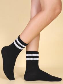 4pairs Striped Crew Socks - Black and White - View 2