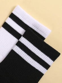 4pairs Striped Crew Socks - Black and White - View 3