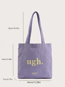 Letter Graphic Linen Shopper Bag Túi đi học dành cho sinh viên mới tốt nghiệp, cô gái tuổi teen, sinh viên năm nhất, sinh viên năm hai, sinh viên năm cuối đại học, đại học và trung học phổ thông, hoàn hảo cho hoạt động ngoài trời, du lịch và quay lại trường học - Màu tím - Xem 6