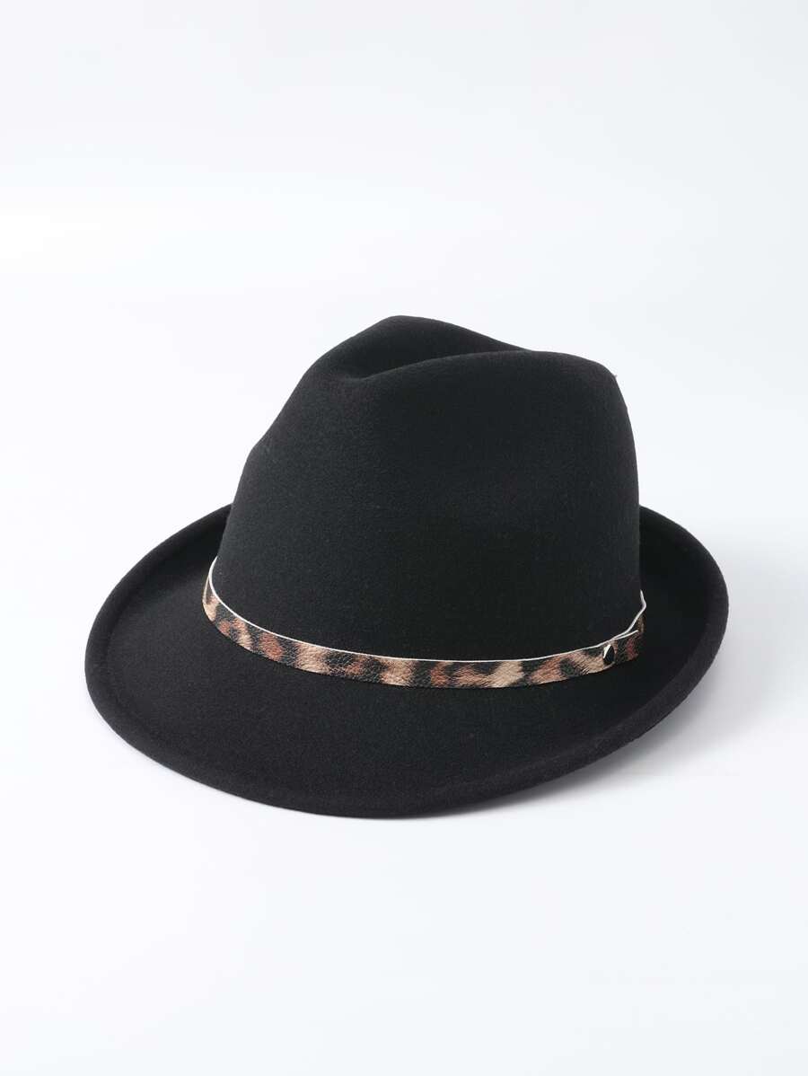 Sombrero fedora con estampado de leopardo con diseño de cinturón