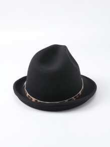 Sombrero fedora con estampado de leopardo con diseño de cinturón - Negro - Ver 4