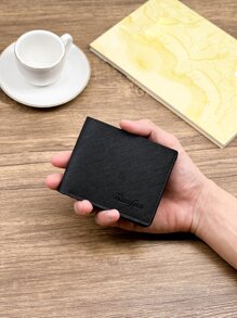 RUNFAN 時尚極簡風格男士短皮夾青少年大學學生超薄皮夾 - 黑色 - 查看 5