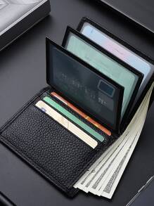 Men Litchi Embossed Small Wallet Credit Card Small Card Holder Bi-Fold Men Wallet Dad Gifts Mini Thin Lightweight Multi Layer ID Card Cash Minimalist Fashion Modern Business Anniversary On Valentine Day For Birthday Gift Gift Couple Men Male Gift For Men Wallet Purse Wallet Men Wallet Leather - Black - View 1