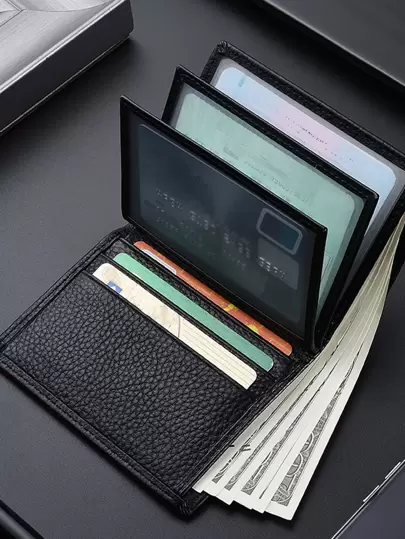 Men Litchi Embossed Small Wallet Credit Card Small Card Holder Bi-Fold Men Wallet Dad Gifts Mini Thin Lightweight Multi Layer ID Card Cash Minimalist Fashion Modern Business Anniversary On Valentine Day For Birthday Gift Gift Couple Men Male Gift For Men Wallet Purse Wallet Men Wallet Leather