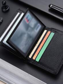 Men Litchi Embossed Small Wallet Credit Card Small Card Holder Bi-Fold Men Wallet Dad Gifts Mini Thin Lightweight Multi Layer ID Card Cash Minimalist Fashion Modern Business Anniversary On Valentine Day For Birthday Gift Gift Couple Men Male Gift For Men Wallet Purse Wallet Men Wallet Leather - Black - View 3