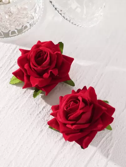 2pcs Rose Flower Decor Hair Clip Boho Flower Clip Valentine's Day Valentines Claw Clips Hair Claws Hair Barrettes, School Stuff, Vacation Outfits Woman, Hair Accessories, Head Accessories, Hair Accessories For Women