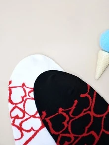 2對女士愛心和字母圖案休閒風格中筒襪