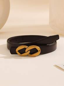 Cinturón con hebilla minimalista con cadena - Café integral - Ver 1