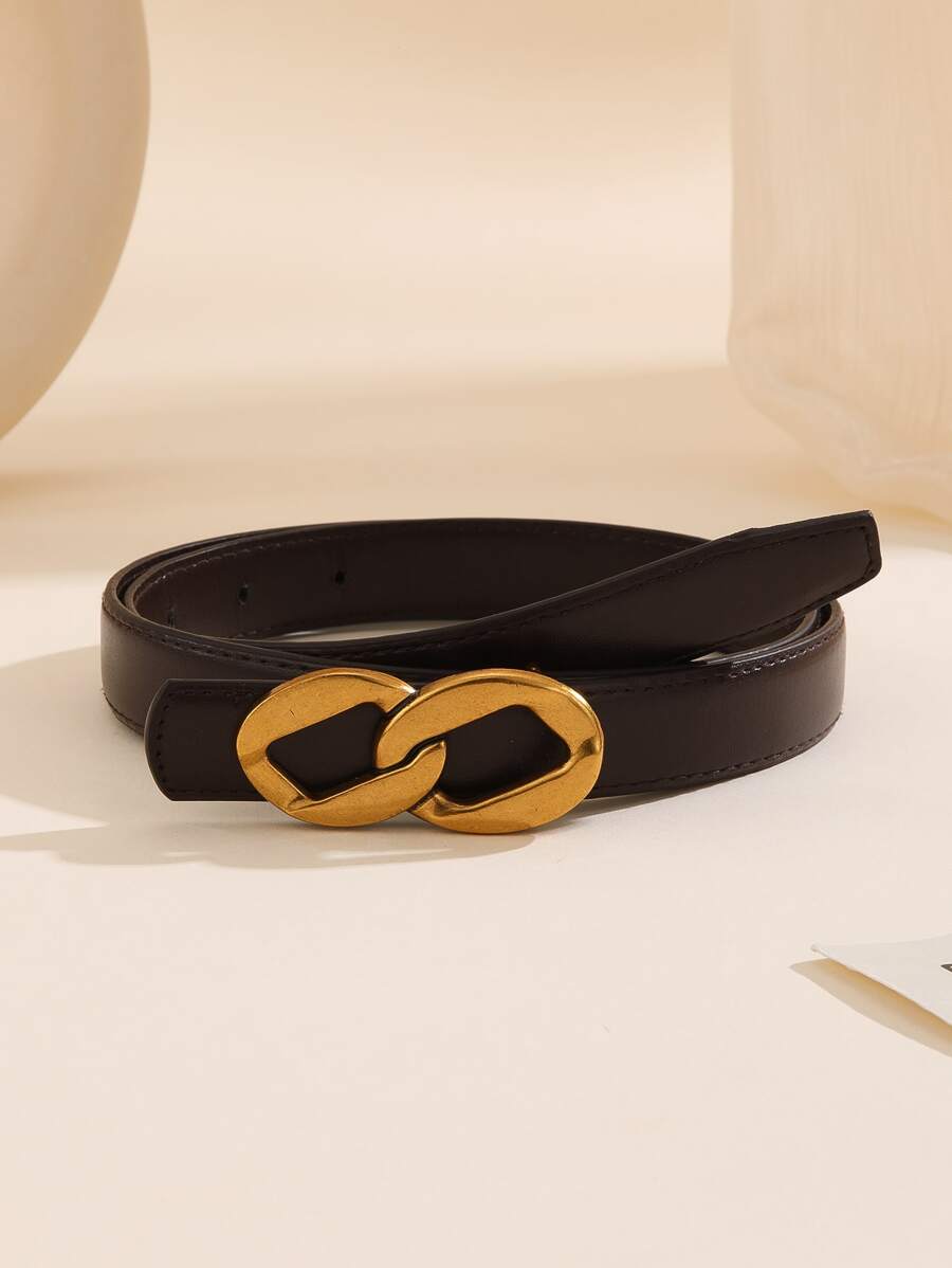 Cinturón con hebilla minimalista con cadena - Café integral - Ver 1