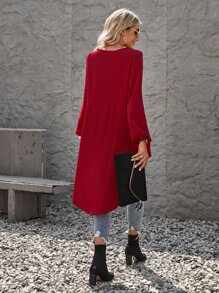 SHEIN Clasi Ruffle High Low Hem Blouse - Burgundy - View 2