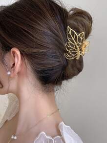 Pinza para el cabello con diseño de hoja para otoño e invierno, accesorio para el cabello para mujeres para looks de vacaciones - Dorado - Ver 1